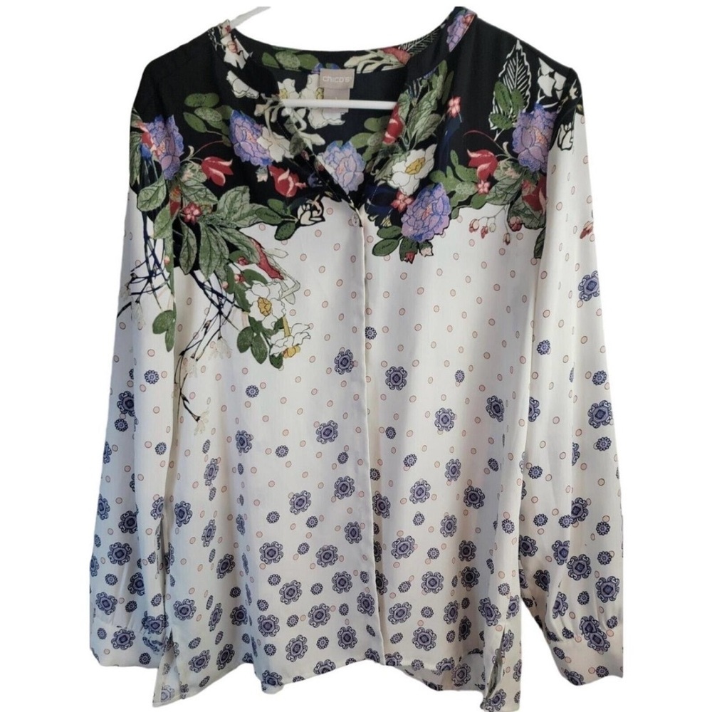 Chico's Women's Multi Blouse  Floral with Black Accents/ Size 0